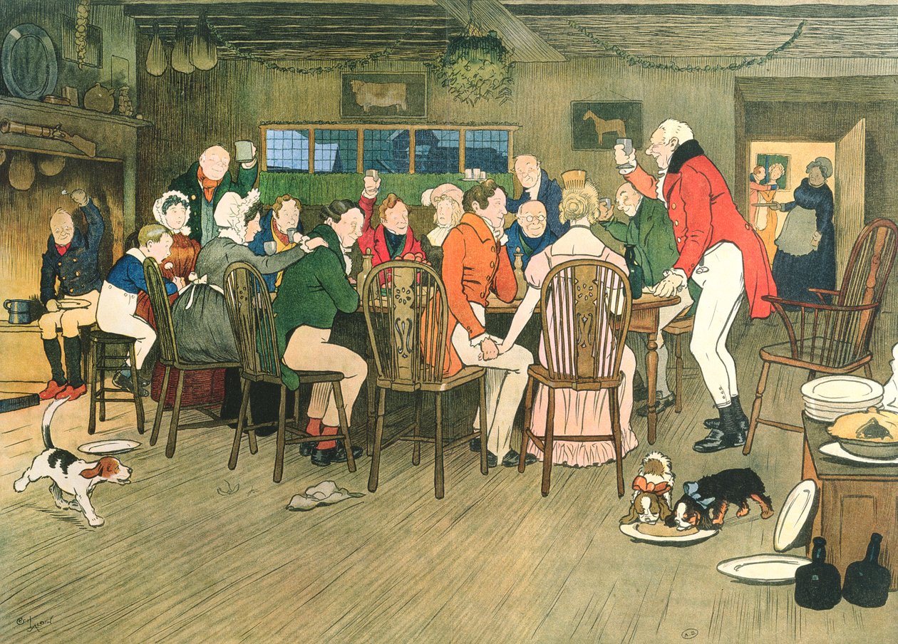 Julemiddagen på kroen, ca. 1900 af Cecil Charles Windsor Aldin