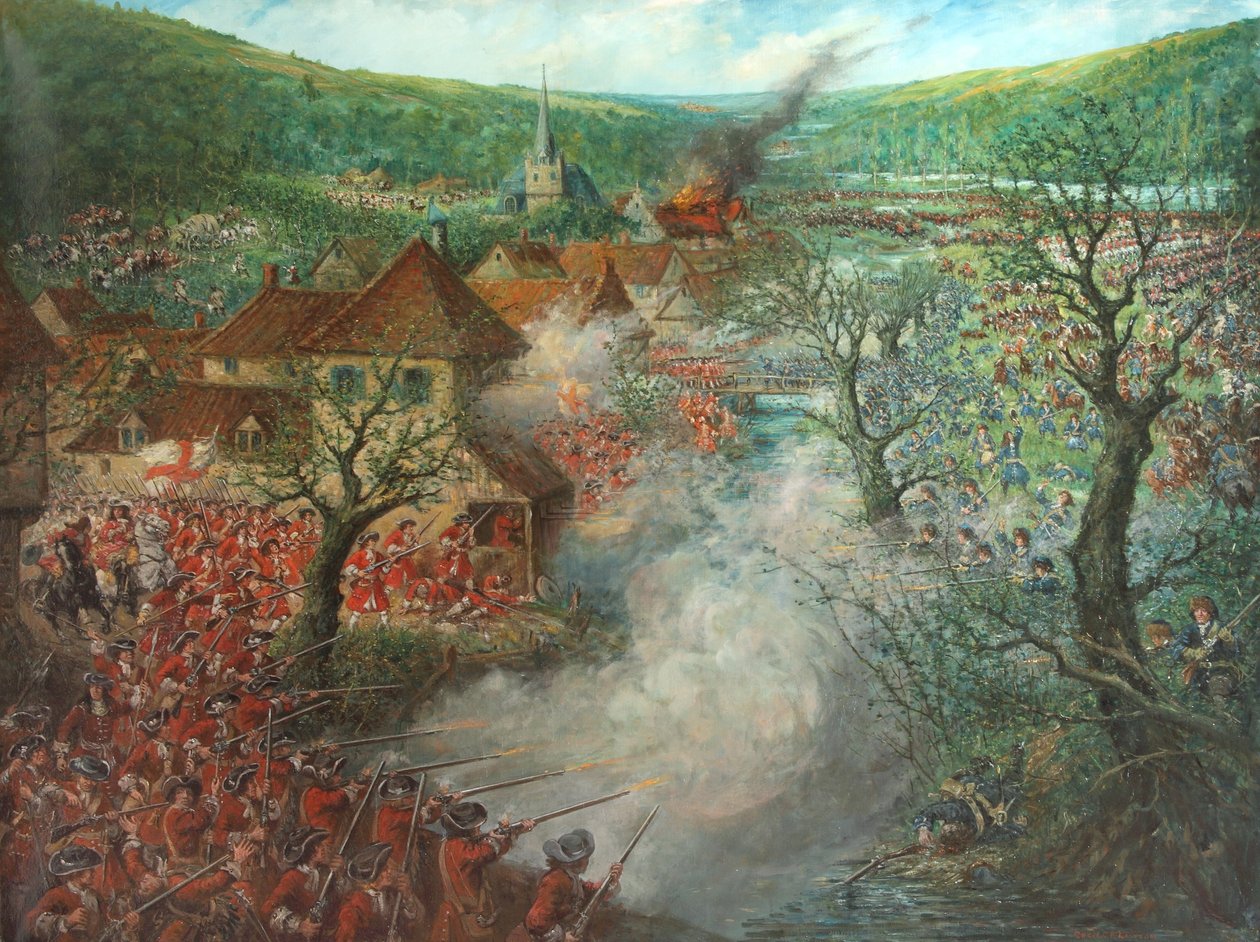 Kampscene uden for en by af Cecil Gordon Lawson