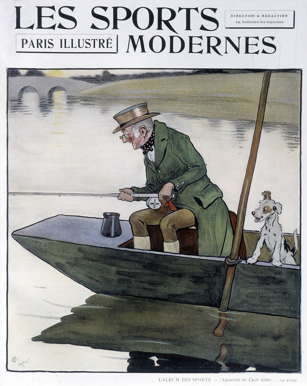 Lystfiskeri - tegning af C. Aldin i "Modern Sports"" af Cecil Charles Windsor Aldin