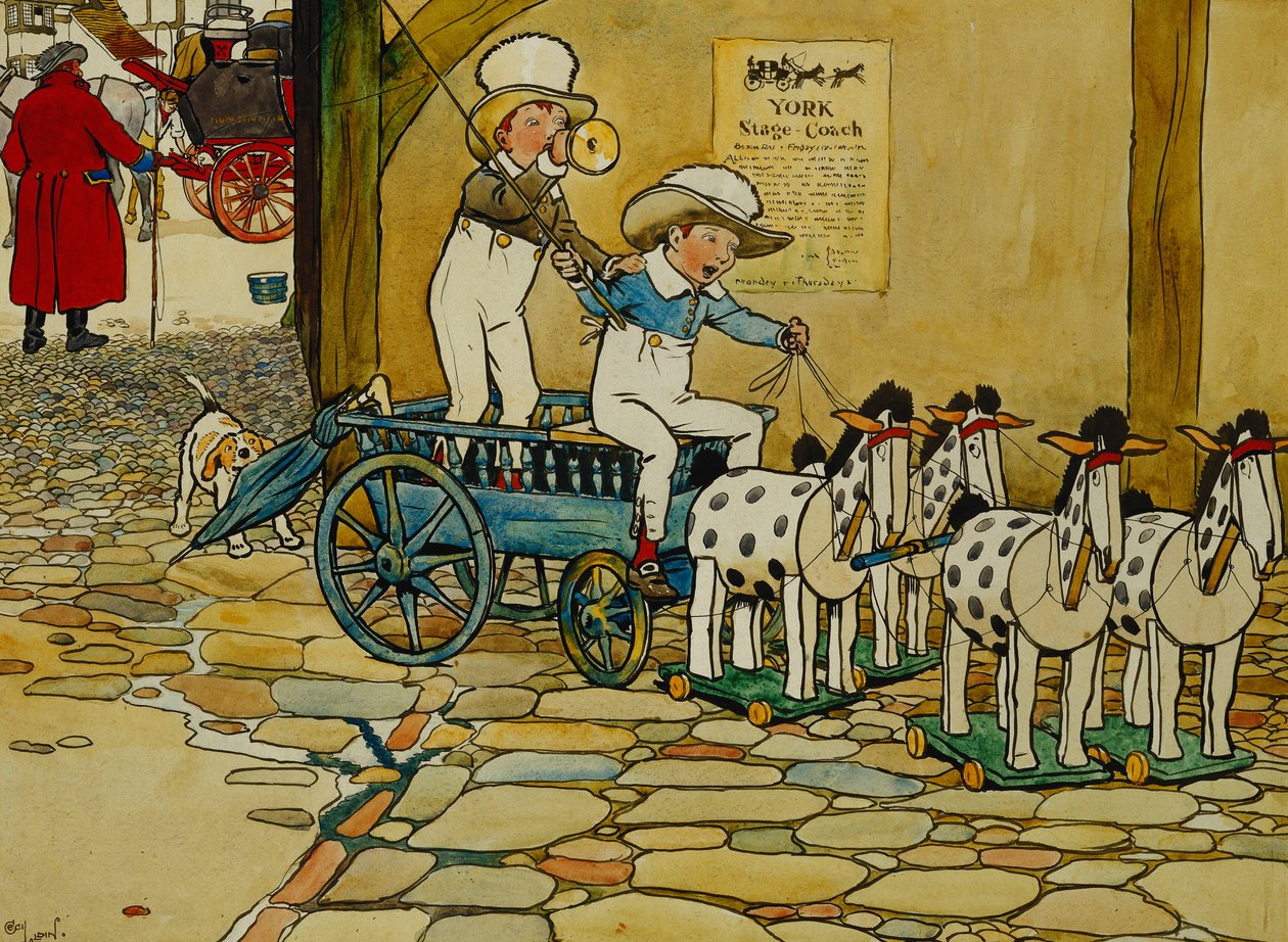 Afhugger den gamle blok; The York Stage Coach, af Cecil Charles Windsor Aldin