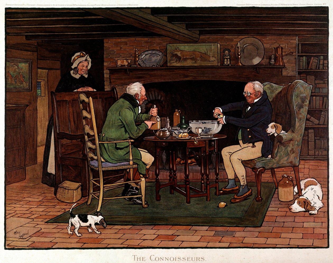 Connoisseurs To engelske forbereder punch. Akvarel af Cecil Aldin af Cecil Charles Windsor Aldin