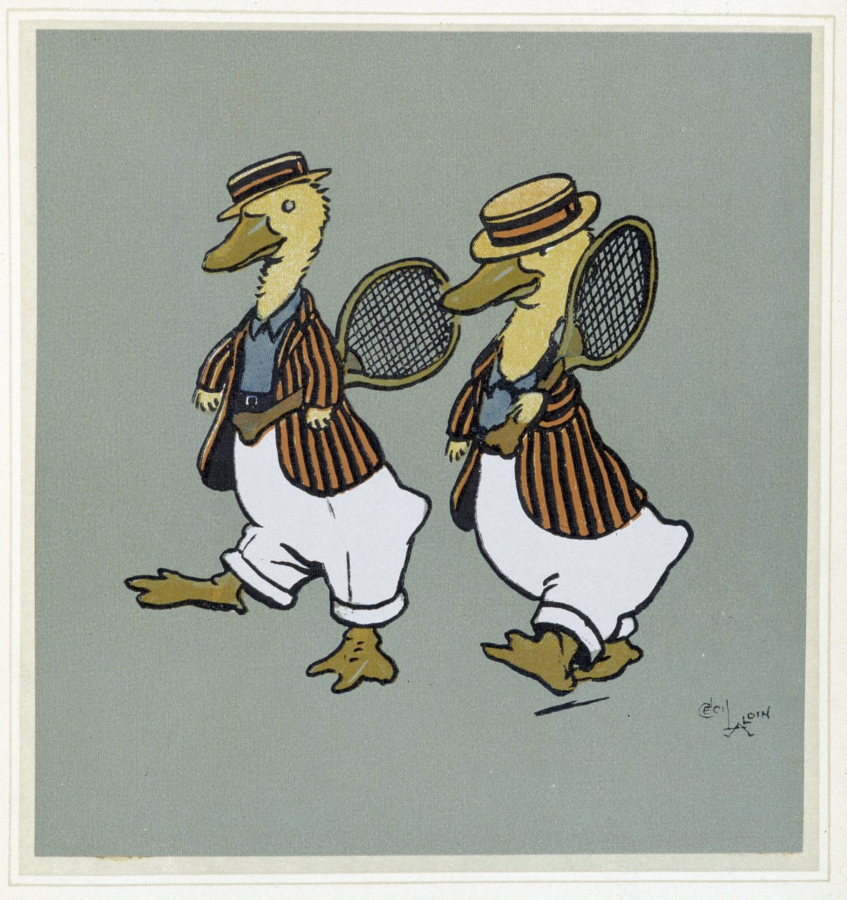 Deux ducks en suit de tennis - i ""Merry Party"", ill. af Cécil Aldin, red. Hodder & Stoughton, London af Cecil Charles Windsor Aldin