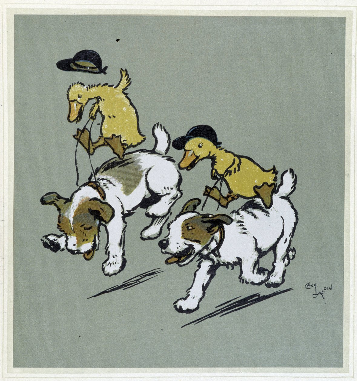And laver "" ridning"" på hunde - i "" Merry Party"", ill. af Cécil Aldin, red. Hodder & Stoughton, London af Cecil Charles Windsor Aldin