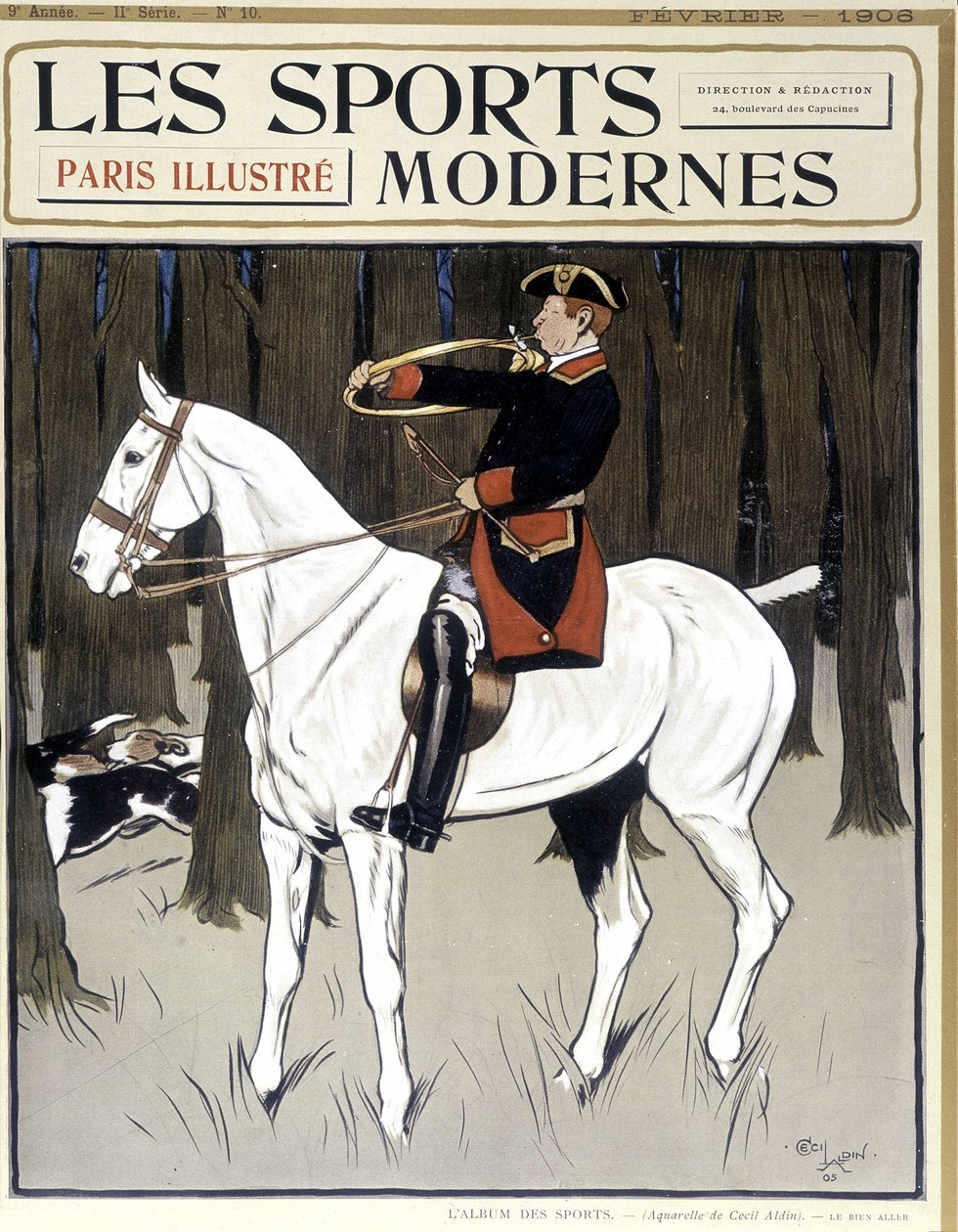 Jagt (en mand til hest, der opmuntrer hunde) Forside "" Modern Sports"" 02/1906 af Cecil Charles Windsor Aldin
