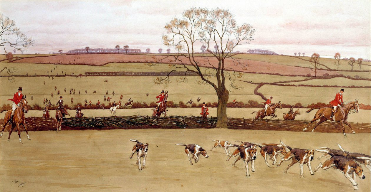 Jagtscene, besætningen Alicestone Watercolor af Cecil Aldin (1870-1935) 1800-tallets privatsamling af Cecil Charles Windsor Aldin
