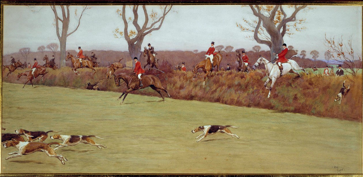 Jagtscene, besætningen Blackmoor Watercolor af Cecil Aldin (1870-1935) 1800-tallets privatsamling af Cecil Charles Windsor Aldin