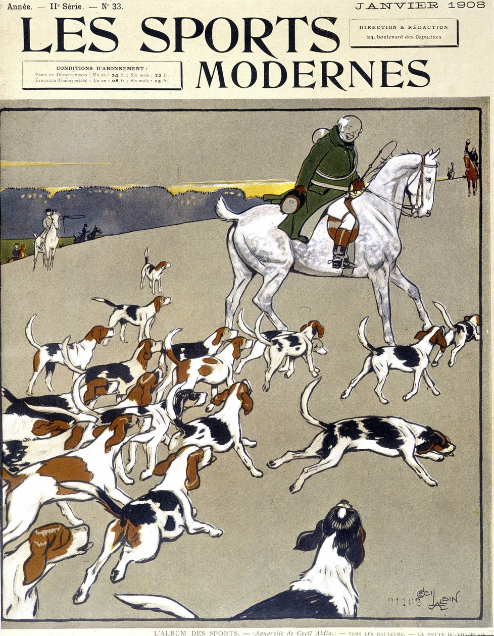 Jagt: flokken. Forside "" Moderne sport"", 01/1908 af Cecil Charles Windsor Aldin