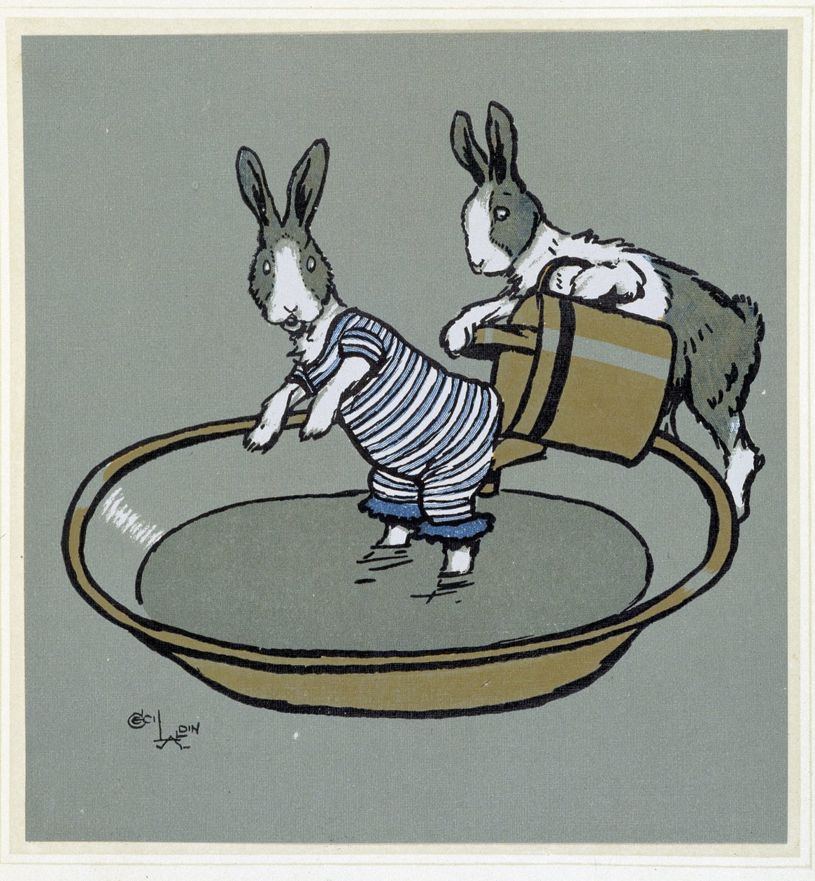 Kaniner drægtige un bain - i “” Merry Party””, ill. af Cécil Aldin, red. Hodder & Stoughton, London af Cecil Charles Windsor Aldin