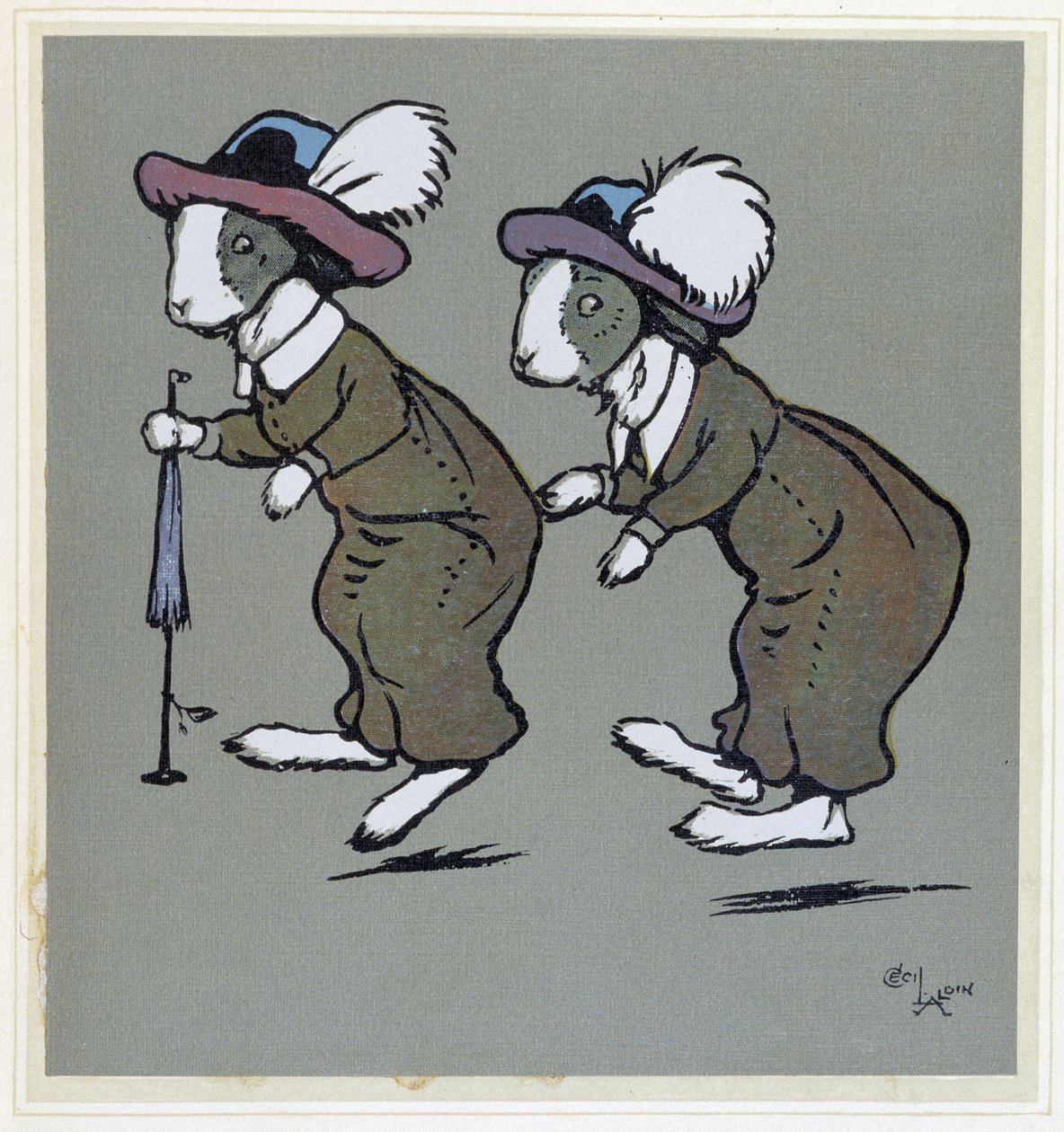 Kaniner med hatte - i "" Merry Party"", ill. af Cécil Aldin, red. Hodder & Stoughton, London af Cecil Charles Windsor Aldin
