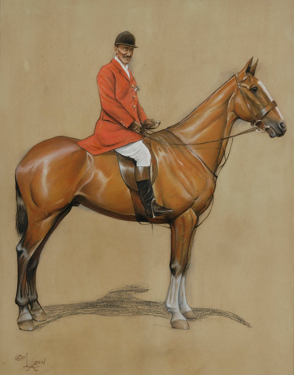 Selvportræt (pastel på papir) af Cecil Charles Windsor Aldin