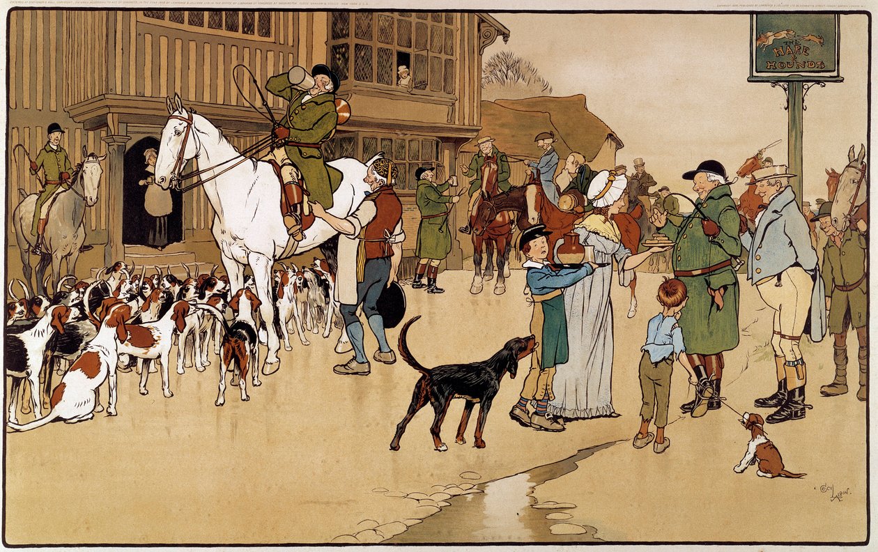 Stop ved kroen under en harejagt. Akvarel af Cecil Aldin (1870-1935) af Cecil Charles Windsor Aldin