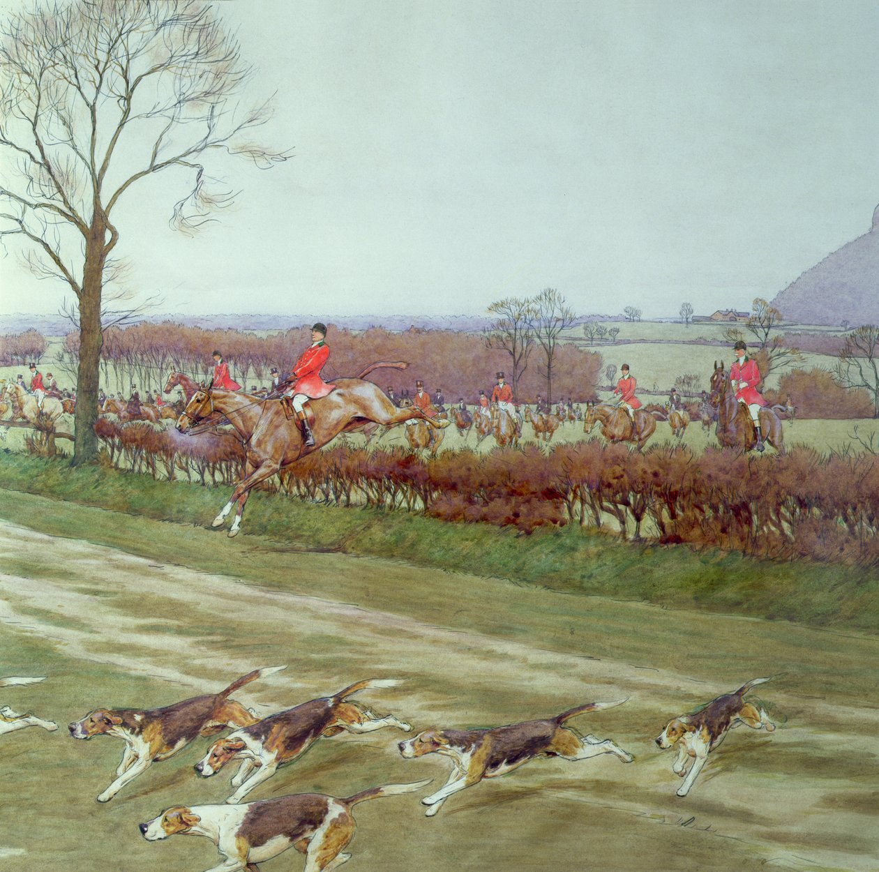 The Cheshire - væk fra Tattenhall, 1912 pen, blæk og wc detalje af 85436 af Cecil Charles Windsor Aldin