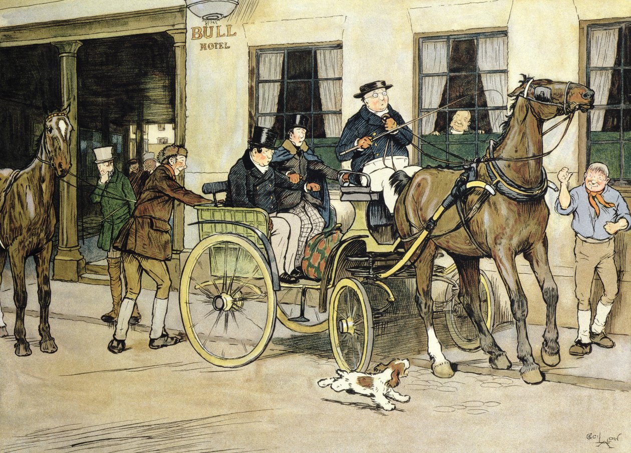 Pickwickianerne starter fra Bull Hotel i Rochester af Cecil Charles Windsor Aldin