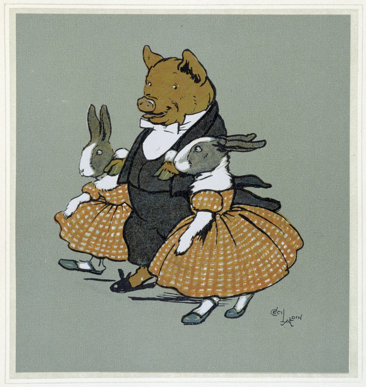 En pichon med to rabbinere - i ""Merry Party"", ill. af Cecil Aldin, red. Hodder & Stoughton, London af Cecil Charles Windsor Aldin
