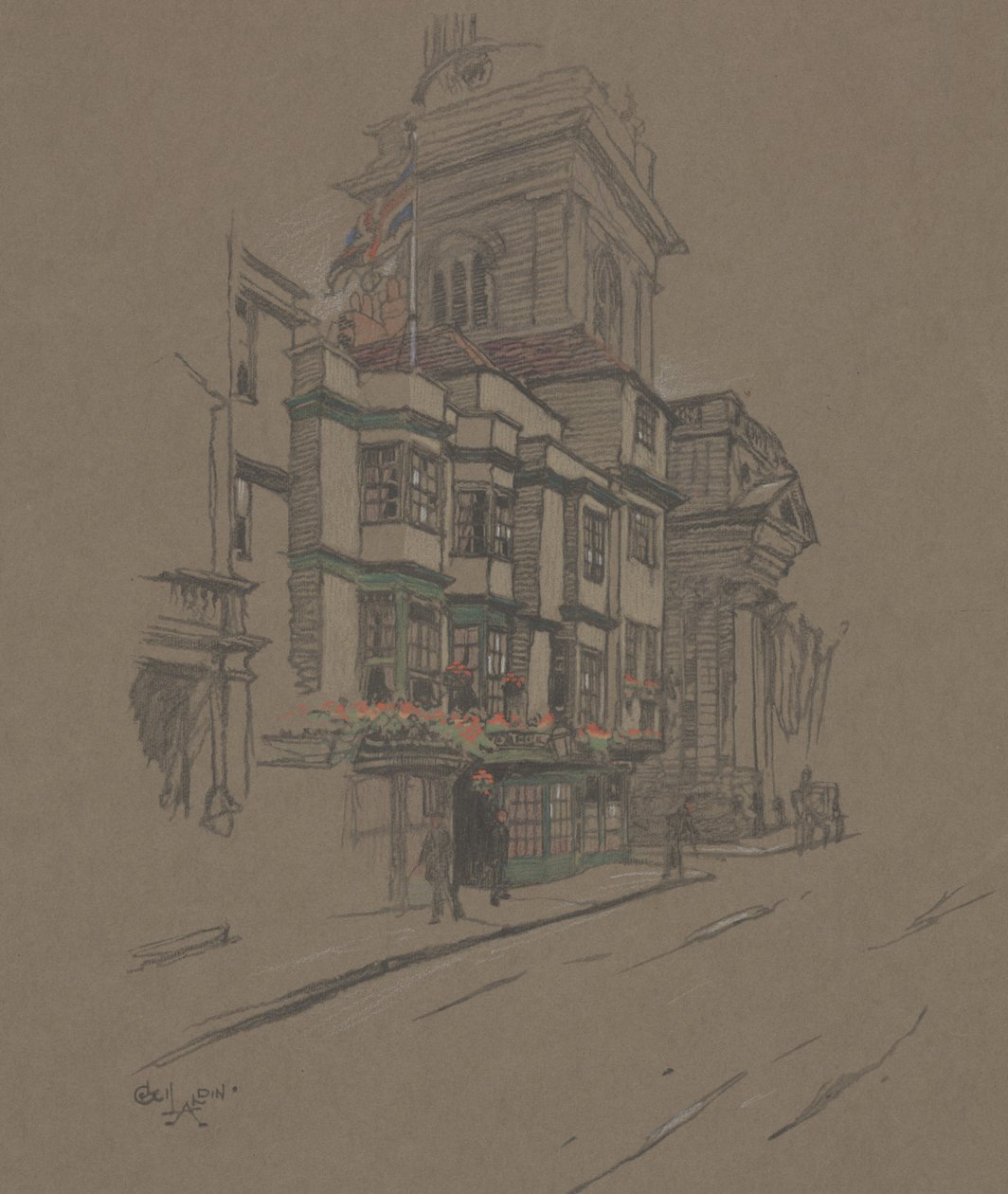 Uden titel (håndfarvet litho) af Cecil Charles Windsor Aldin
