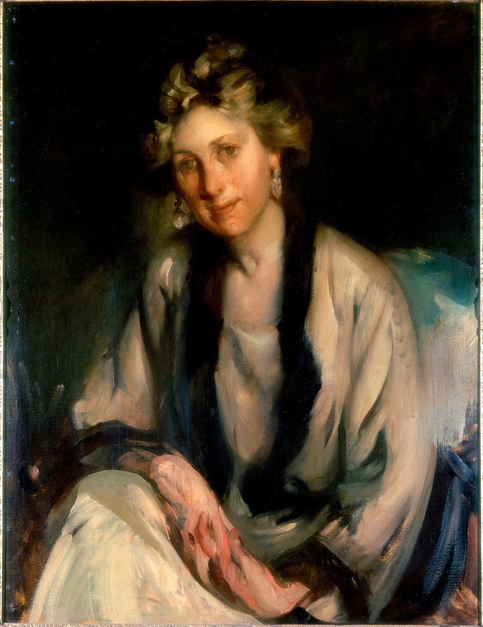 Portræt af en dame (olie på lærred) af Cecil William Rae