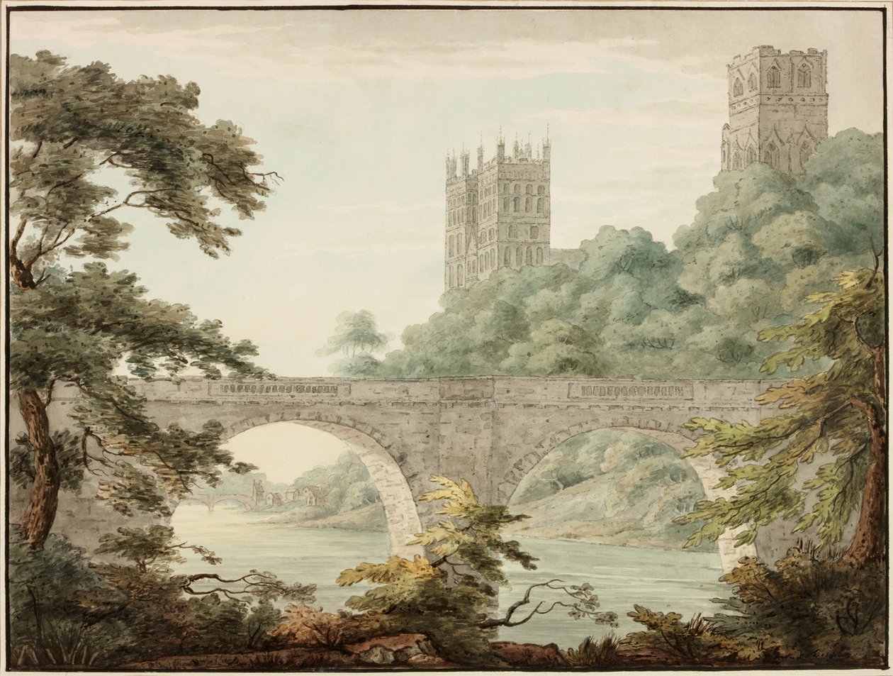 Durham Cathedral, omkring 1800-1810 (Akvarel og blæk) af Cecilia Priscilla Cooke