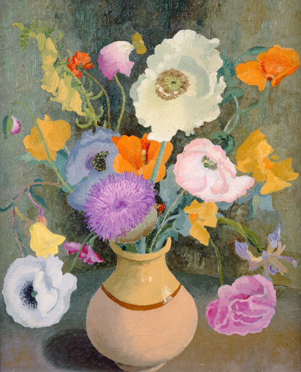 Valmuer og søde ærter (olie på lærred) af Cedric Morris