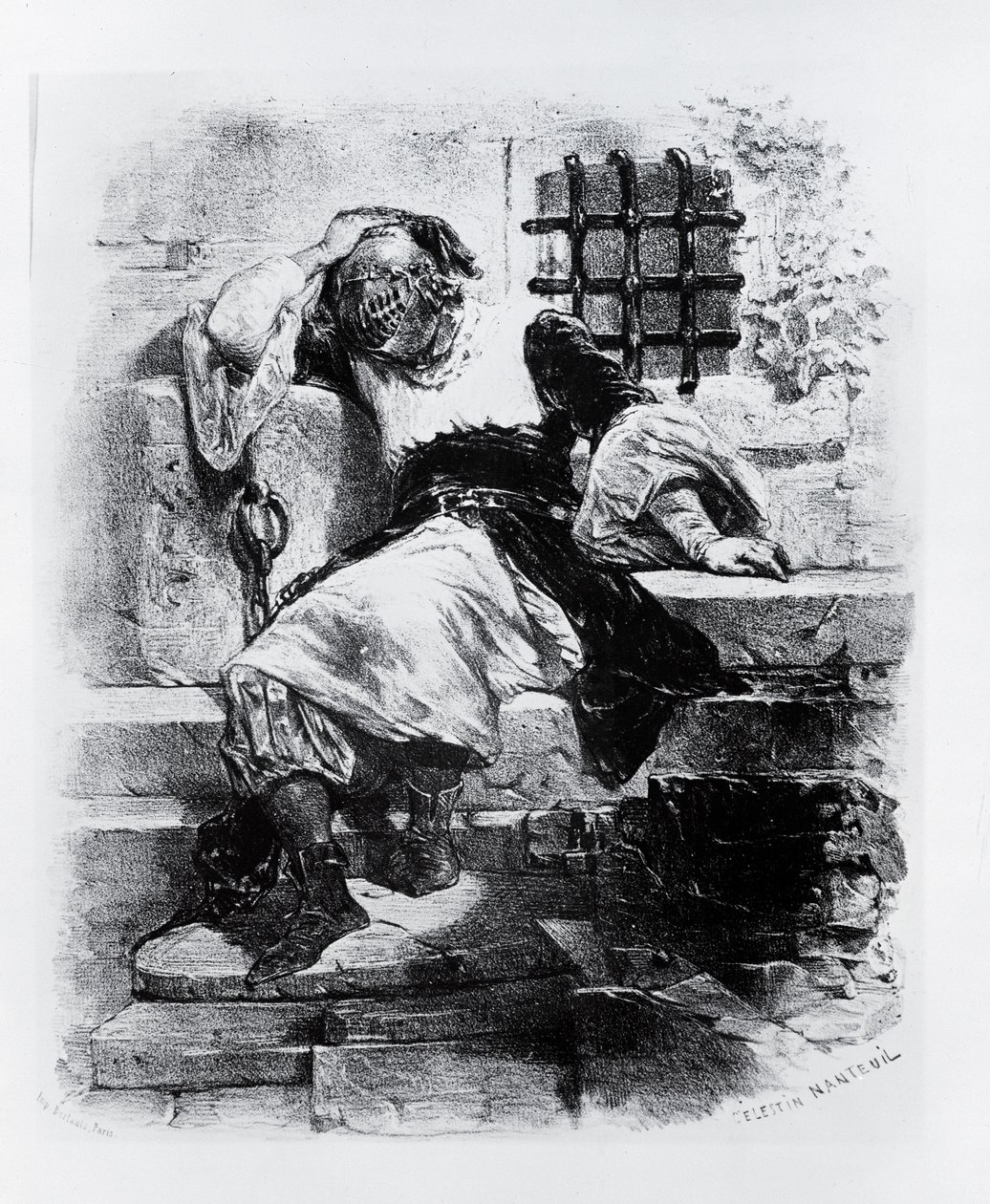 Manden med jernmasken i sit fængsel, illustration til operaen af Adrien Boieldieu og E. Barateau af Celestin Francois Nanteuil
