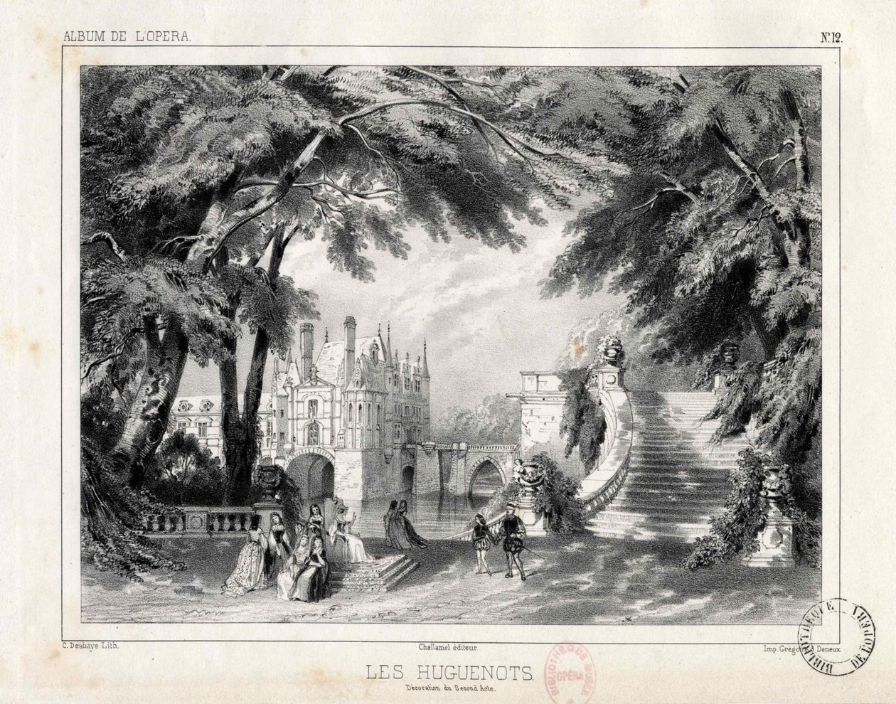 Slottet og haverne ved Château de Chenonceaux, 1836. af Celestin Deshayes