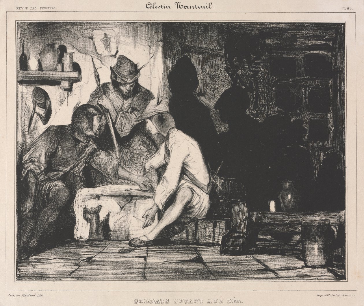 Soldater, der spiller terninger af Celestin Francois Nanteuil