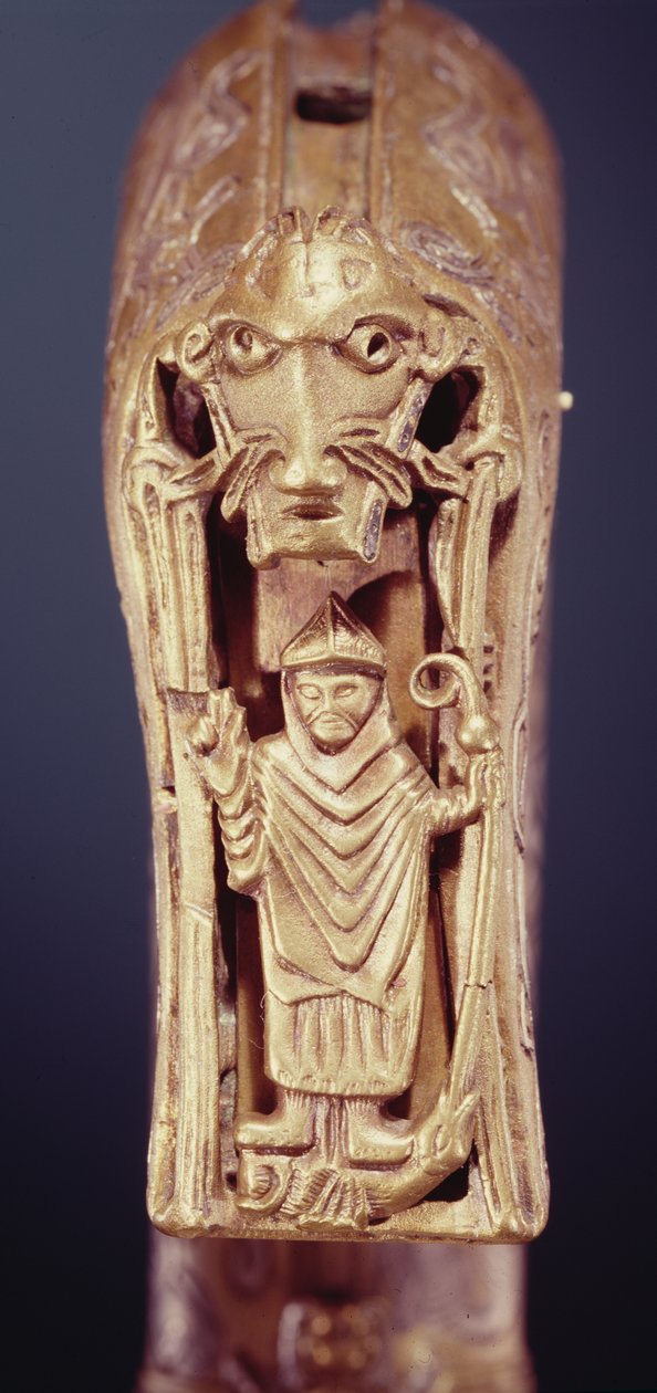 Clonmacnoise Crozier, County Offaly, træ fra vikingetiden indpakket i pladebronze med indlagt sølvdetalje af 228692 af Celtic