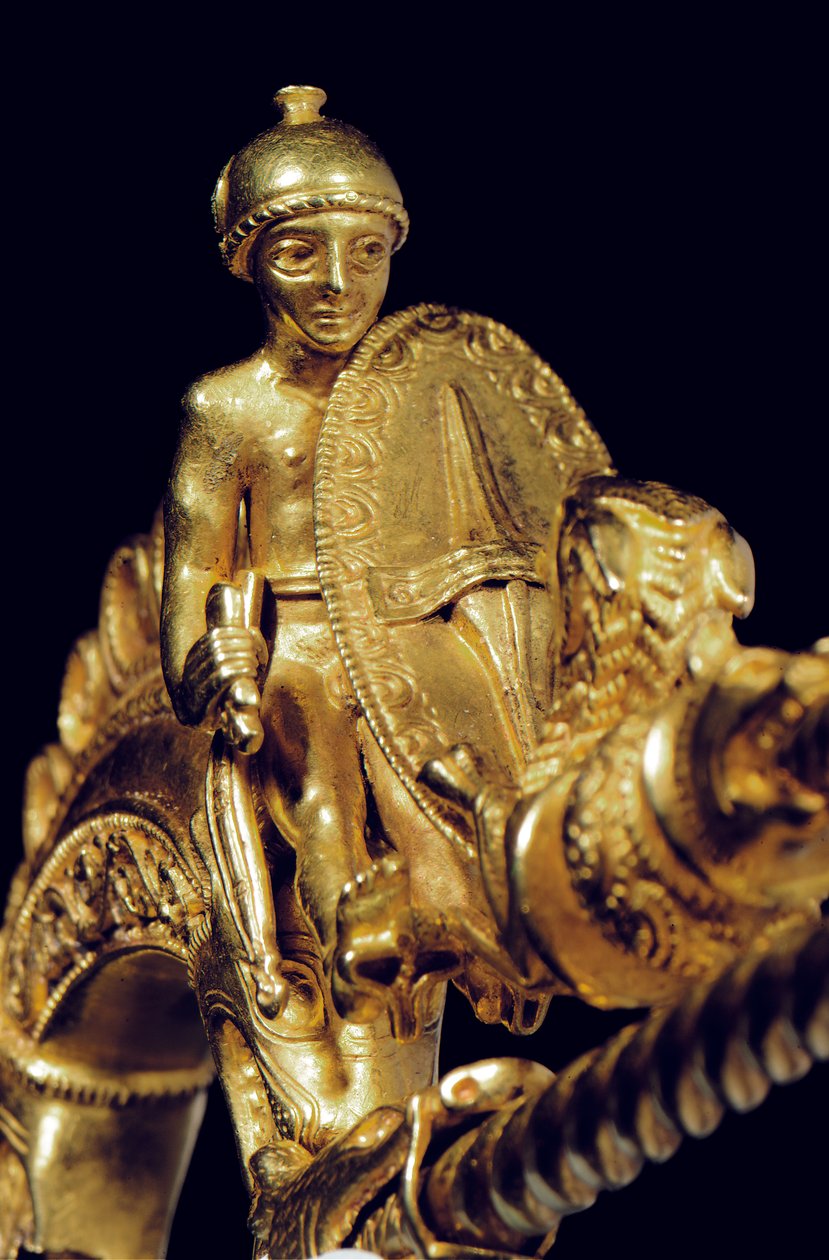 Meget vigtig La Tene kriger fibula, detalje (guld) (se også 1065822-6) af Celtic