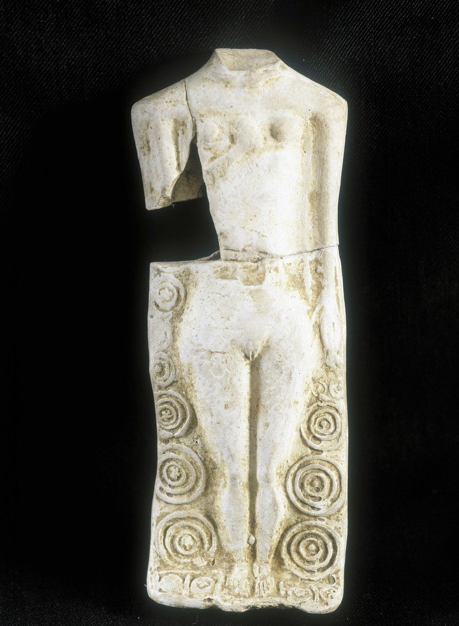 Kvinde med tre bryster. Statuette lavet af den keltiske keramiker "" Rextuguenos"" signatur og rouelles (kun kendt armorikansk keramiker), til Laraire (bedested i en romersk villa) af Celtic