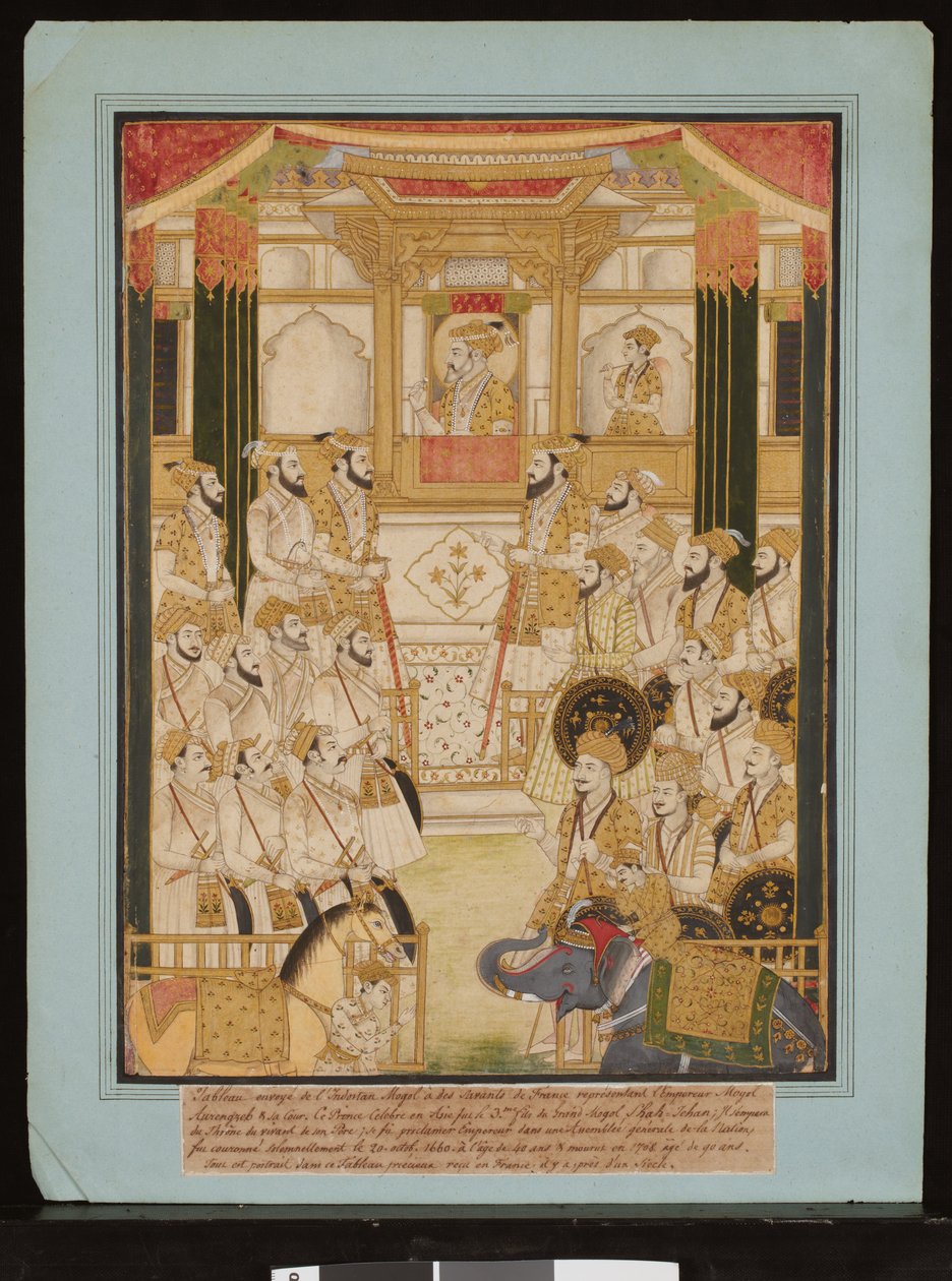 Mughal-kejseren Aurangzebs durbar, ca. 1675-1725 (gouache og guldpapir) af Central Indian School