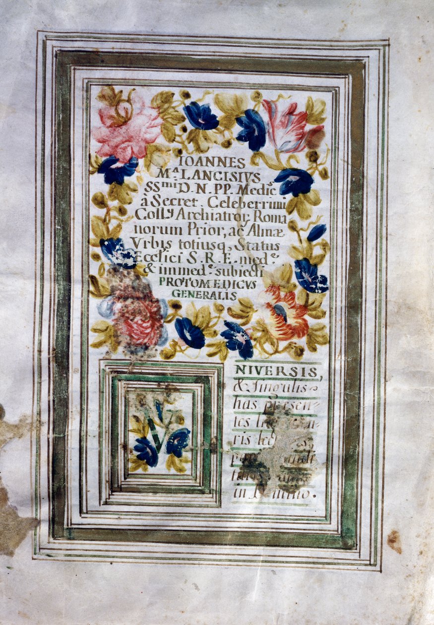 Medicinsk grad udstedt i Rom af Giovanni Maria Lancisi (1654-1720) af Central Italian School
