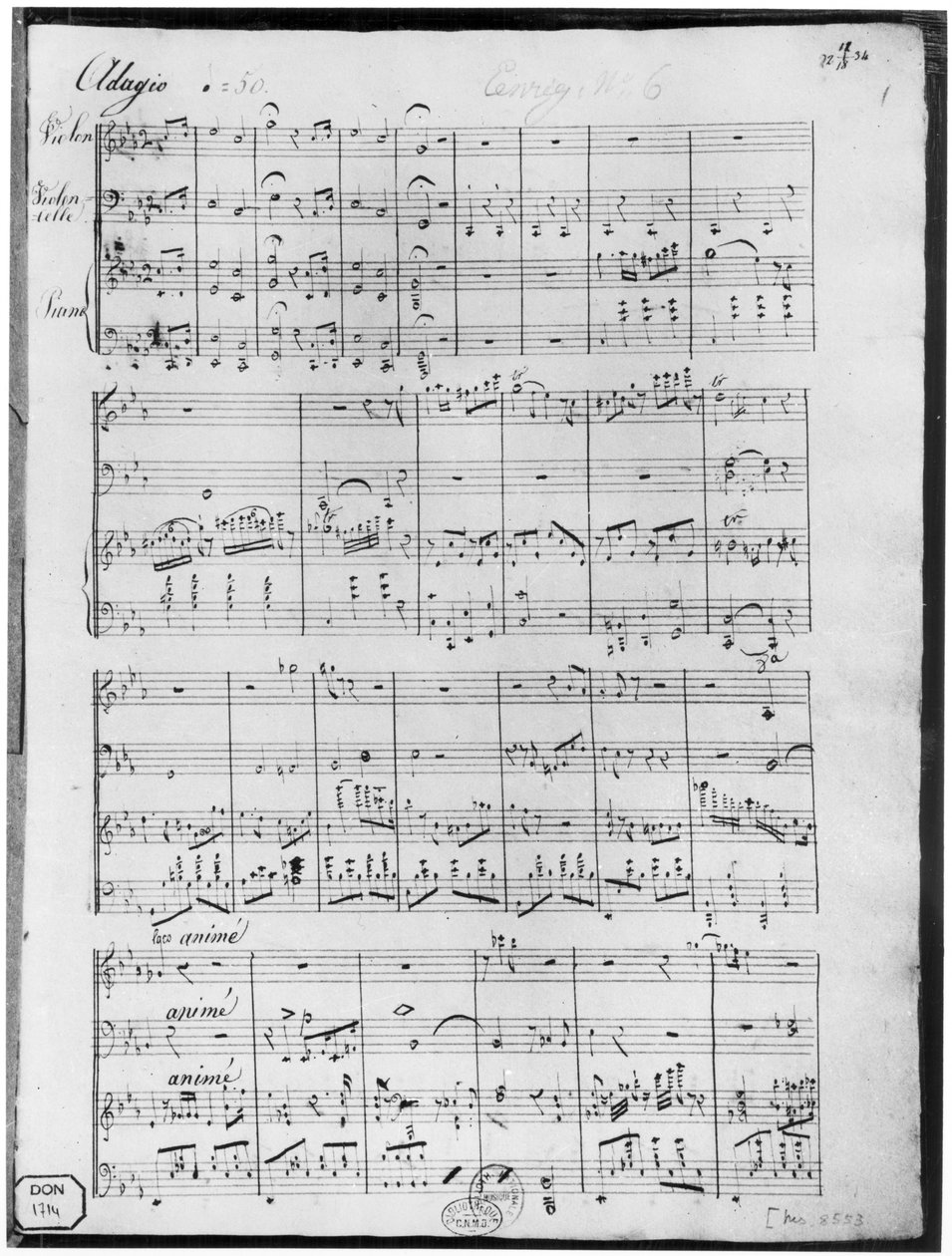 Partitur for trio for klaver, violin og violoncello af Cesar Franck