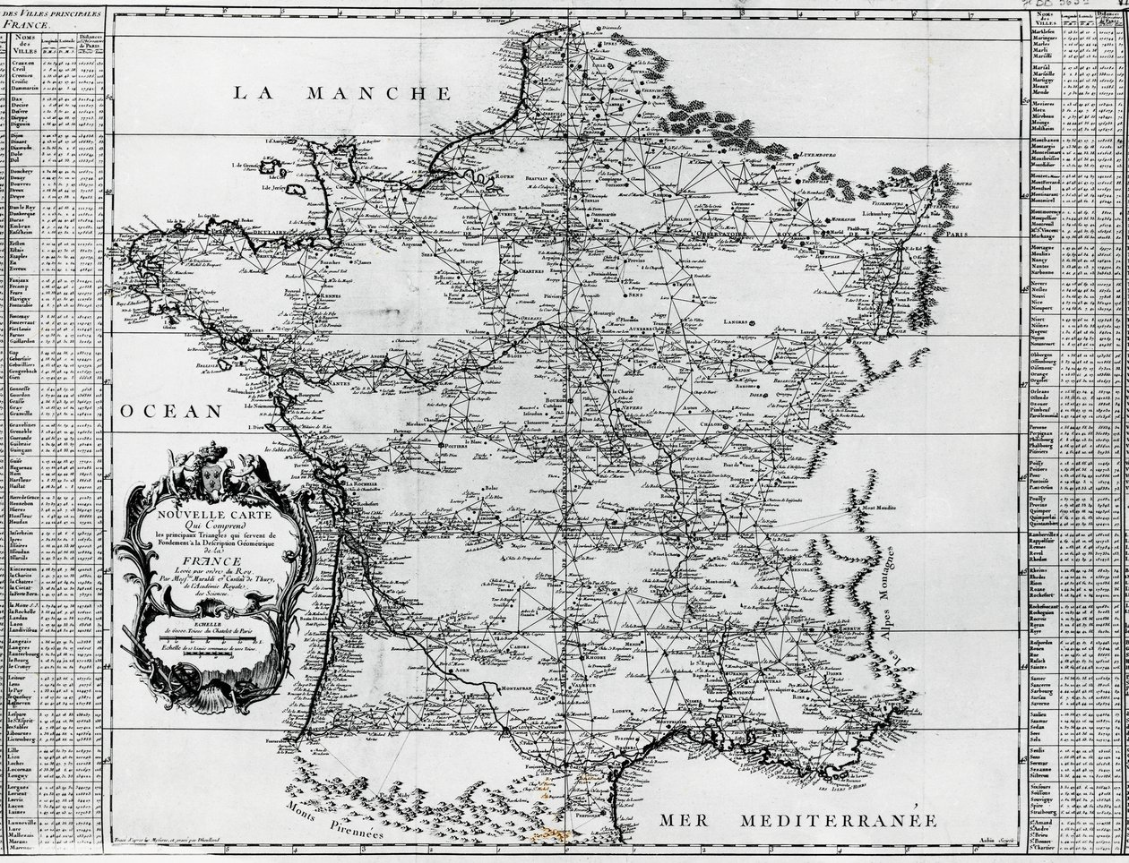 Kort over Frankrig, af Giovanni Domenico Maraldi (1709-1788) og Cesar-Francois Cassini de Thury eller Cassini III (1714-1784), Frankrig af Cesar Francois Cassini de Thury