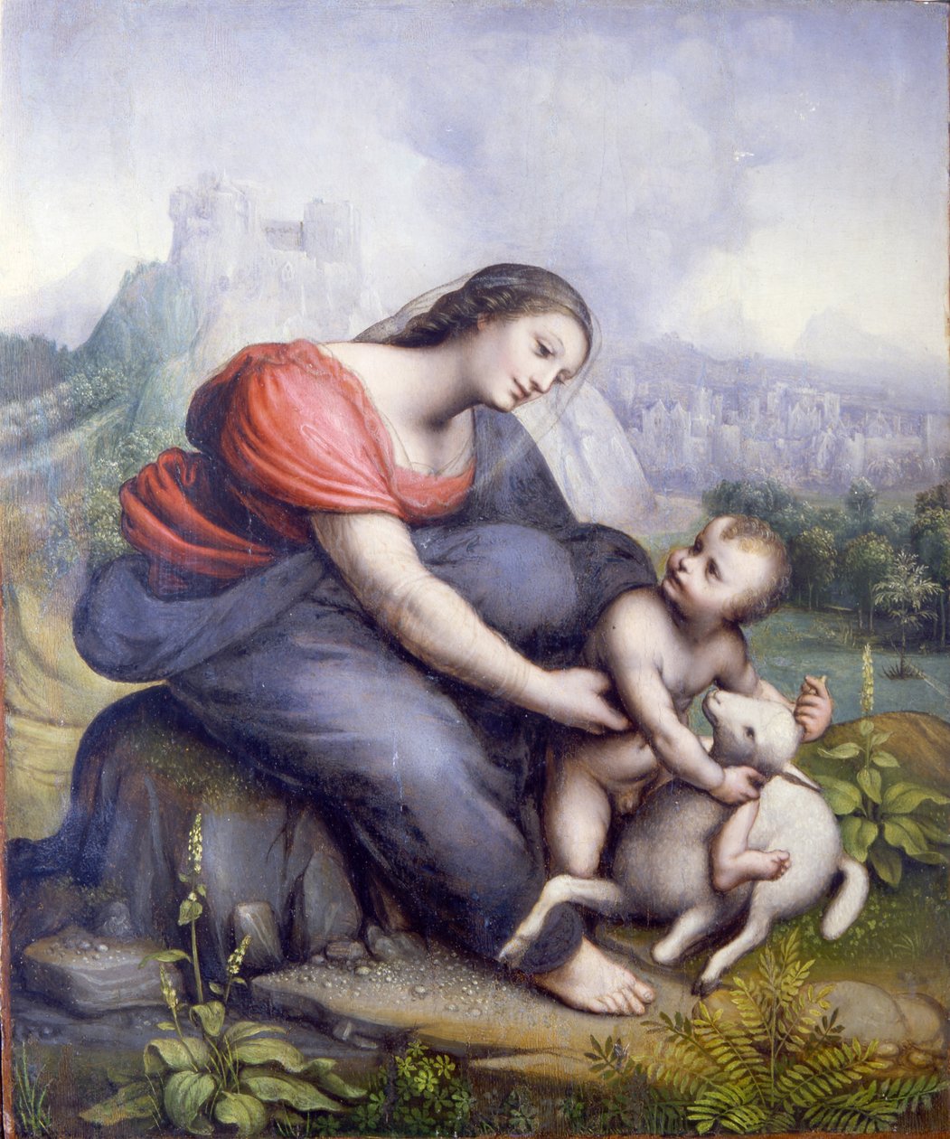 Jomfruen og barnet med et lam af Cesare da Sesto