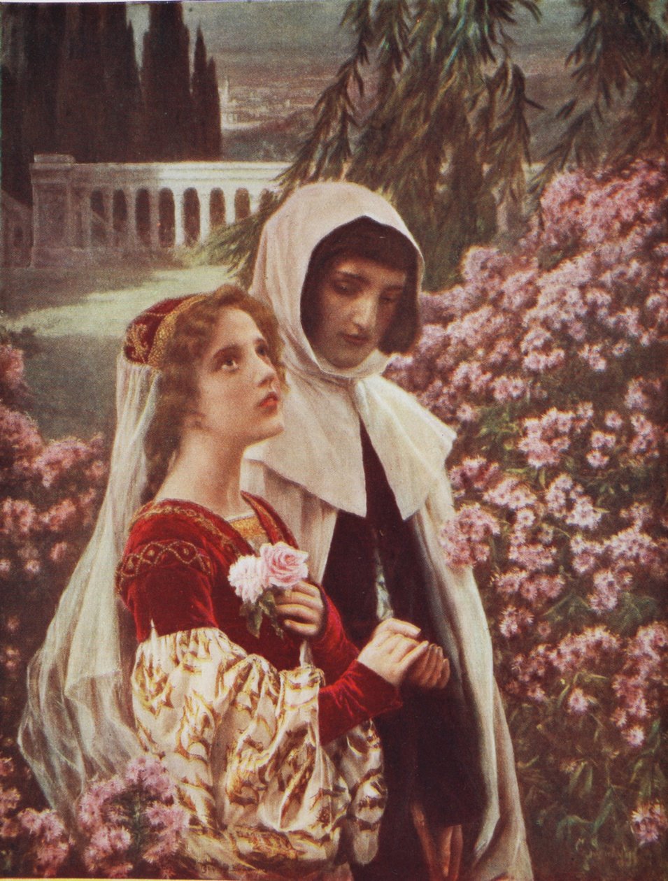 Dante og Beatrice i haven af Cesare Saccaggi