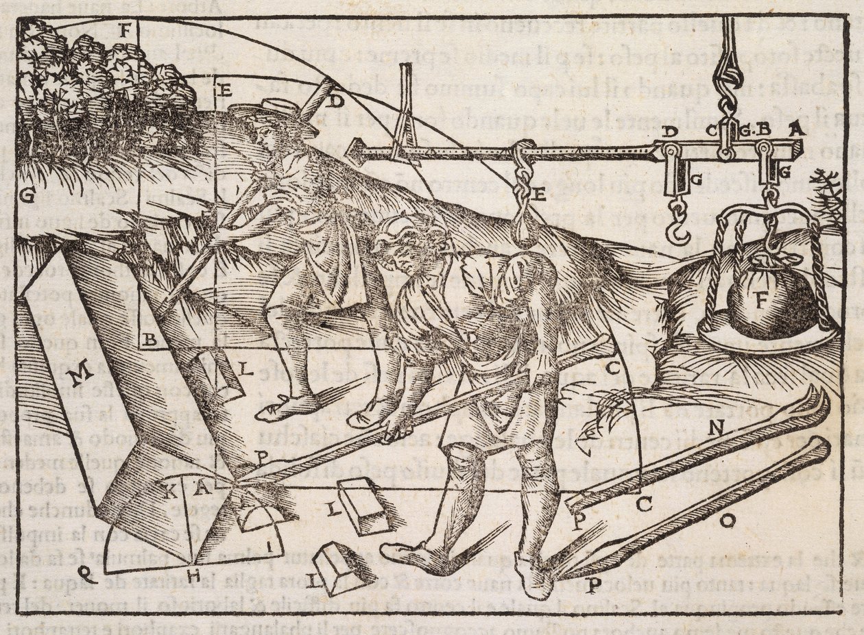 Metoder til flytning af stenblokke, fra "Di Lucio Vitruvio Pollione de architectura a libri dece", af Gotardo de Ponte Como, 1521 af Cesare di Lorenzo Cesariano