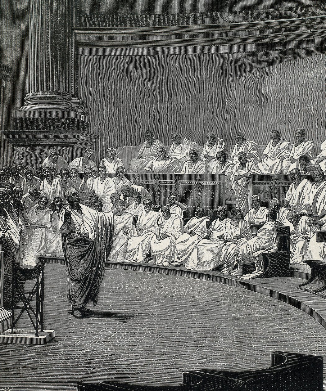 Cicero fordømmer konspiratoren Catilina (gravering) af Cesare (after) Maccari