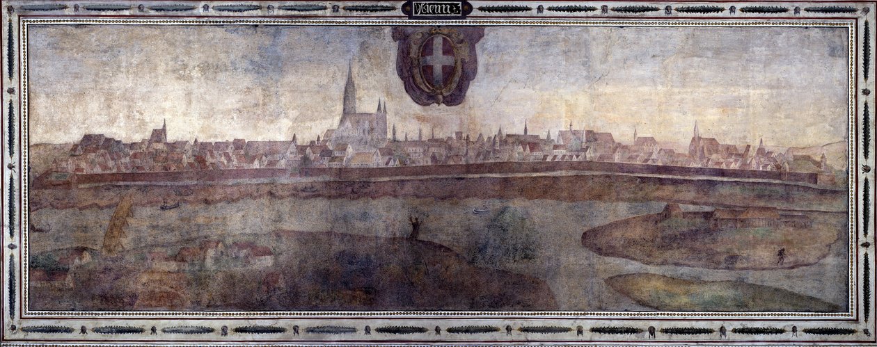 Udsigt over byen Wien, Østrig. Udsigt over byerne i det habsburgske rige. Fresko af Michelozzo-gården i Palazzo Vecchio i Firenze. Maleri af Sebastiano Veronese Giovanni Lombardi, Cesare Baglioni og Turino da Piamonte, ca. 1565. Størrelse: af Cesare Baglioni
