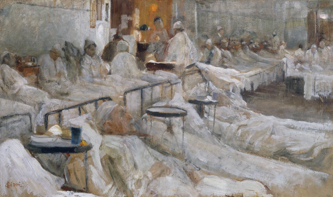 Hospitalsafdeling, maleri af Cesare Ciani (1854-1925), Italien af Cesare Ciani