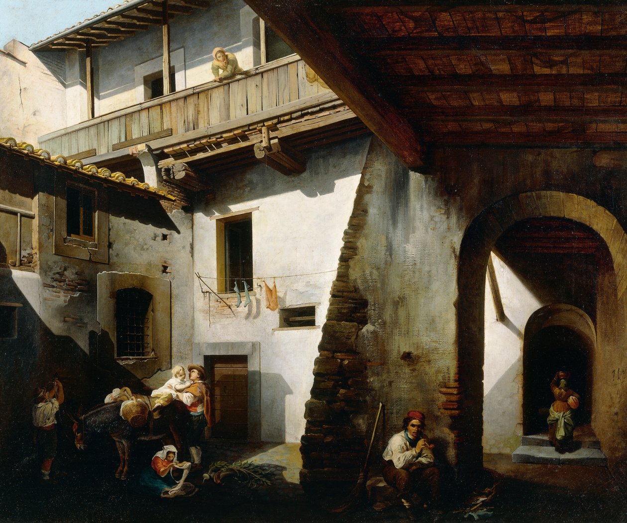 Inde kro med bønder, af Cesare Coghetti (aktiv 1850-1899) af Cesare Coghetti