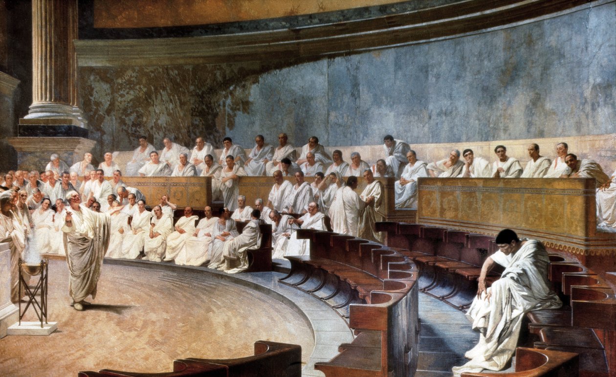 Cicero senaatissa tuomitsi Catilina (63 eKr.) af Cesare Maccari
