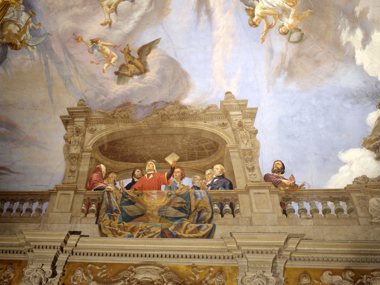 Dante, Petrarca, Cola di Rienzo, A. da Brescia og Vittorio Alfieri (detalje af 3433390) af Cesare Mariani