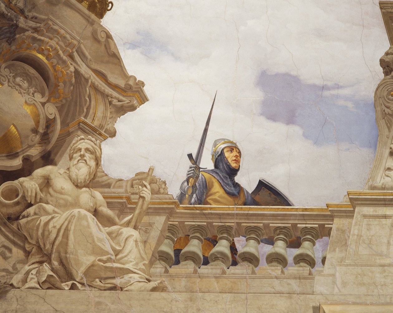 Detalje fra Allegory of Italy, fresco af Cesare Mariani (1826-1901), loft, Hall of Majority, Palazzo delle Finanze (Finanspaladset), Rom. Italien af Cesare Mariani