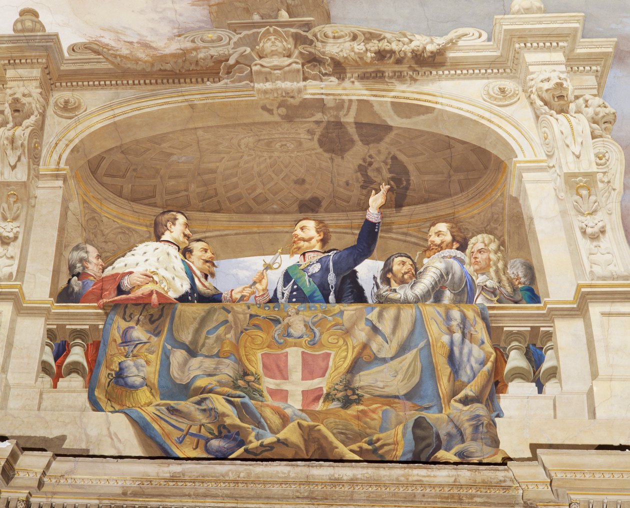 Detalje fra Allegory of Italy, fresko af Cesare Mariani (1826-1901), loft, Majority Hall, Palazzo delle Finanze (Finanspaladset), Rom. Italien af Cesare Mariani