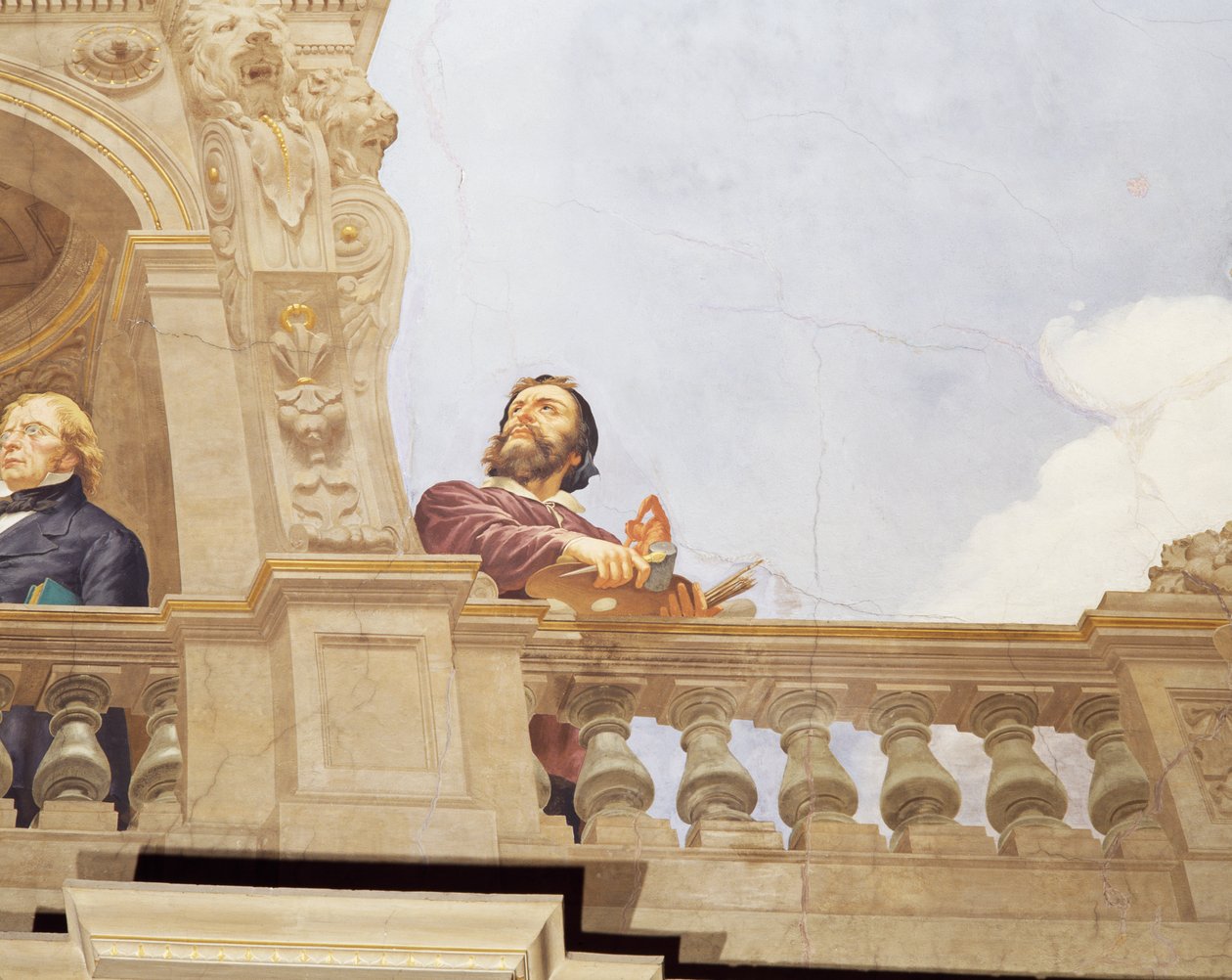Detalje fra Allegory of Italy, fresko af Cesare Mariani (1826-1901), loft, Majoritetens sal, Palazzo delle Finanze (Finanspaladset), Rom. Italien af Cesare Mariani