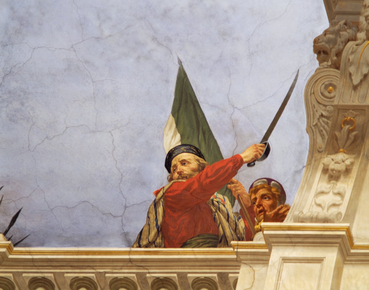 Detalje fra Allegory of Italy, fresko af Cesare Mariani (1826-1901), loft, Majority Hall, Palazzo delle Finanze (Finanspaladset), Rom. Italien af Cesare Mariani