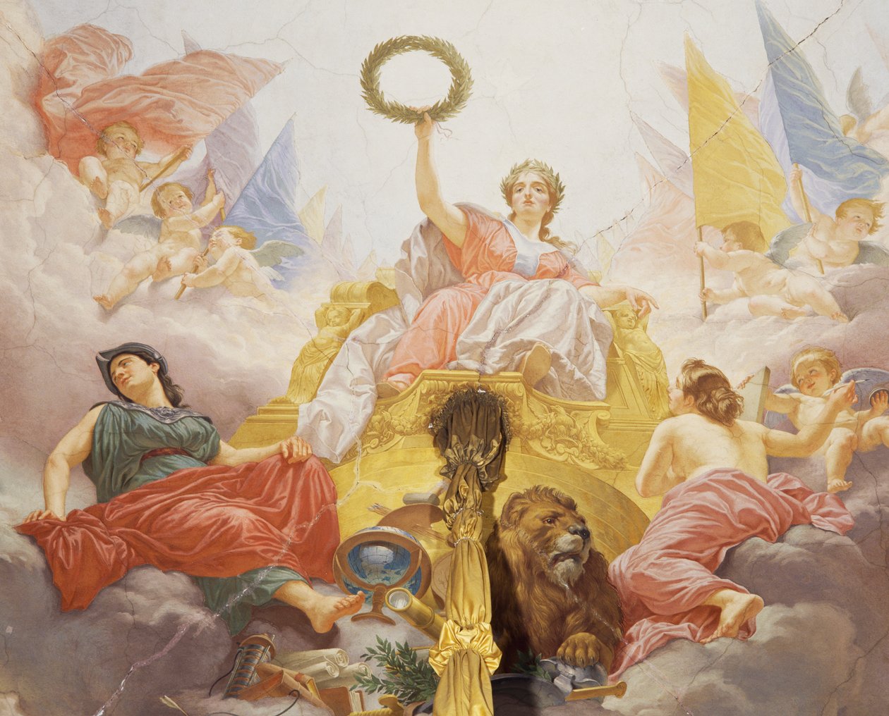 Detalje fra Allegory of Italy, fresko af Cesare Mariani (1826-1901), loft, Majoritetens sal, Palazzo delle Finanze (Finanspaladset), Rom. Italien af Cesare Mariani