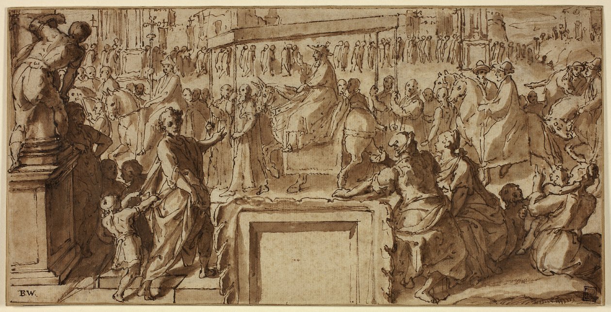 Saint Charles Borromeo, der kommer ind i byen Pavia: Design til en vægdekoration af Cesare Nebbia