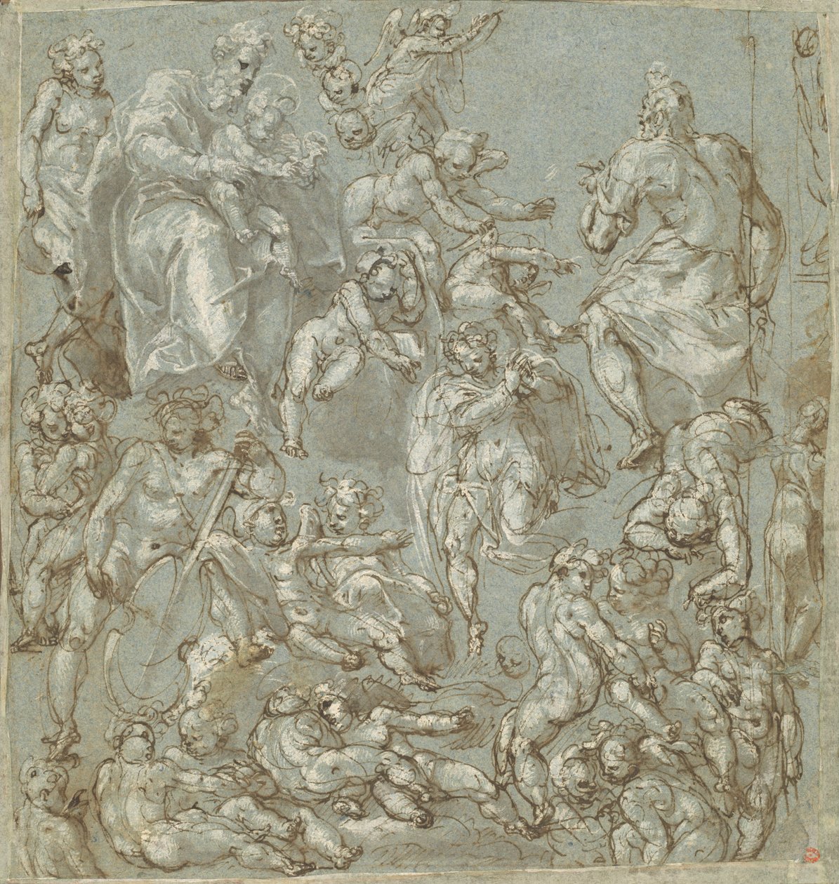 Sankt Josef og Kristusbarnet med engle og Putti af Cesare Pollini