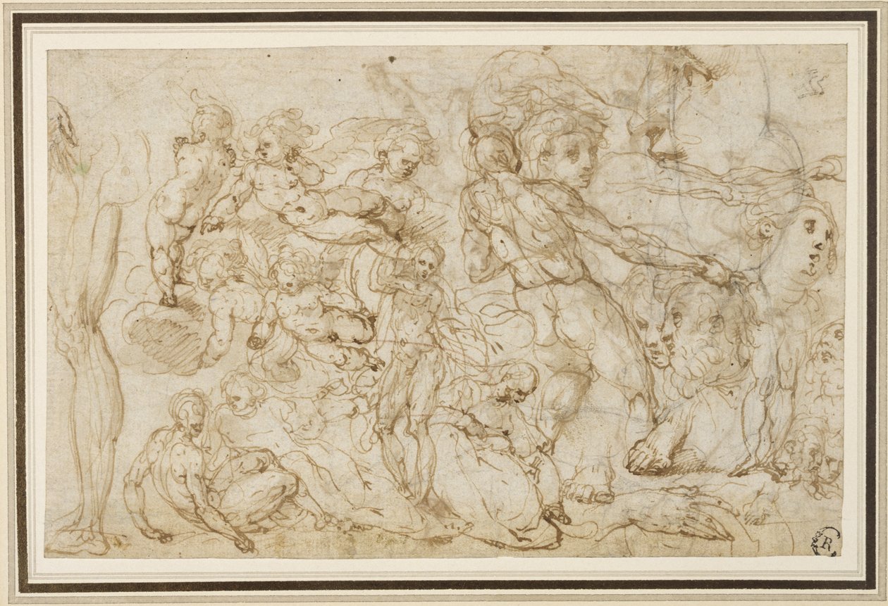 Ark med figurstudier, ca. 1600 (blæk og vask, blyant, kridt på lagt papir) af Cesare Pollini
