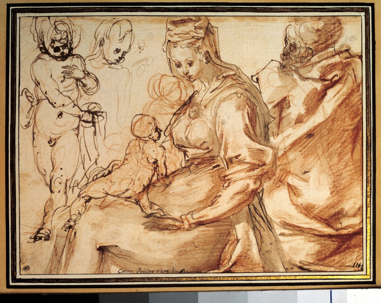 Den hellige Lavis-familie har blæk, pen og blod af Cesare Pollini (omkring 1560-omkring 1630) 1600-tallets Paris, Louvre-museet. af Cesare Pollini